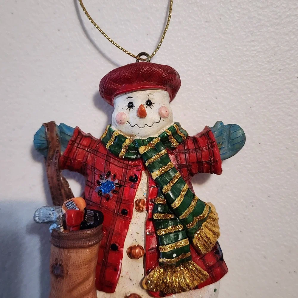Snowman Golf Christmas Ornament Plaid Coat Holiday Decor Cute Cottagecore‎